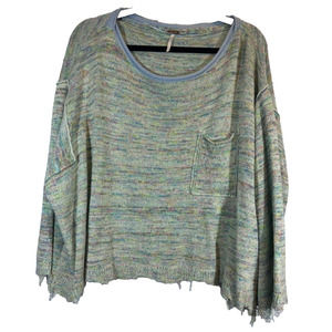 Free People S Spacedye Sweater Pullover Sweater Oversized Raw Hem Linen BlendA4